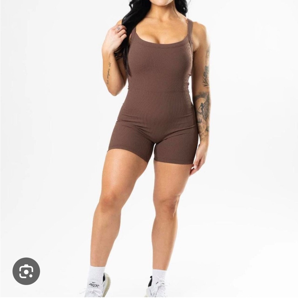Brown Ribbed Sleeveless Romper